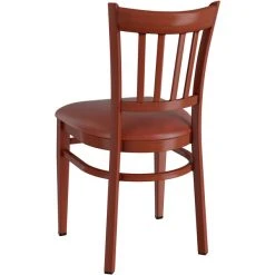 LT&S Spartan Series Lancaster Table & Seating Spartan Series Metal Slat Back Chair With Mahogany Wood Grain Finish And Burgundy Vinyl Seat -BFM Seating sHOP 2371427