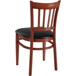 LT&S Spartan Series Lancaster Table & Seating Spartan Series Metal Slat Back Chair With Mahogany Wood Grain Finish And Black Vinyl Seat -BFM Seating sHOP 2371433