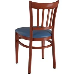 LT&S Spartan Series Lancaster Table & Seating Spartan Series Metal Slat Back Chair With Mahogany Wood Grain Finish And Navy Vinyl Seat -BFM Seating sHOP 2371439