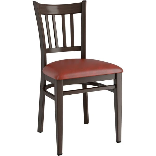 LT&S Spartan Series Lancaster Table & Seating Spartan Series Metal Slat Back Chair With Walnut Wood Grain Finish And Burgundy Vinyl Seat 4 LT&S Spartan Series Lancaster Table & Seating Spartan Series Metal Slat Back Chair With Walnut Wood Grain Finish And Burgundy Vinyl Seat - Image 2