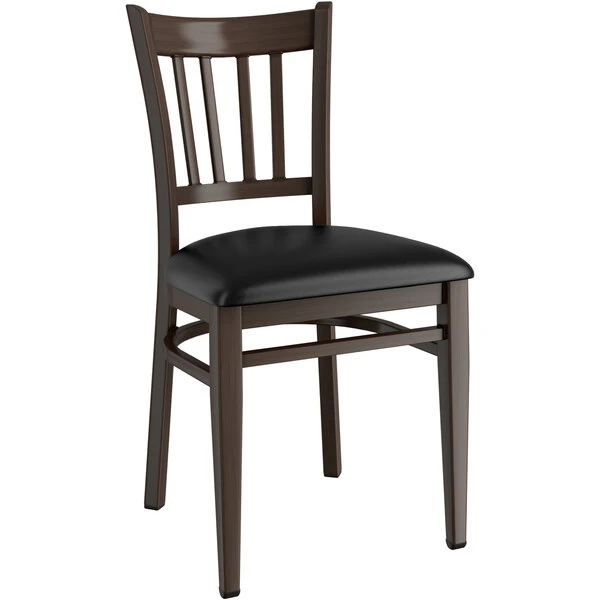 LT&S Spartan Series Lancaster Table & Seating Spartan Series Metal Slat Back Chair With Walnut Wood Grain Finish And Black Vinyl Seat 4 LT&S Spartan Series Lancaster Table & Seating Spartan Series Metal Slat Back Chair With Walnut Wood Grain Finish And Black Vinyl Seat - Image 2