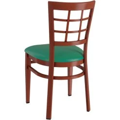 LT&S Spartan Series Lancaster Table & Seating Spartan Series Metal Window Back Chair With Mahogany Wood Grain Finish And Green Vinyl Seat 7 LT&S Spartan Series Lancaster Table & Seating Spartan Series Metal Window Back Chair With Mahogany Wood Grain Finish And Green Vinyl Seat -BFM Seating sHOP 2371469