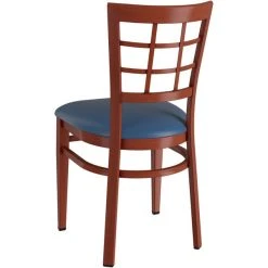LT&S Spartan Series Lancaster Table & Seating Spartan Series Metal Window Back Chair With Mahogany Wood Grain Finish And Navy Vinyl Seat -BFM Seating sHOP 2371476