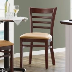 Lancaster Table & Seating Mahogany Finish Wooden Ladder Back Chair With 2 1/2" Light Brown Padded Seat