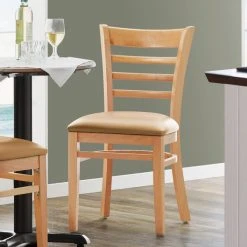 Lancaster Table & Seating Natural Finish Wooden Ladder Back Chair With 2 1/2" Light Brown Padded Seat
