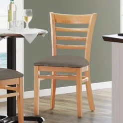 Lancaster Table & Seating Natural Finish Wooden Ladder Back Chair With Taupe Padded Seat