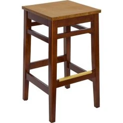 BFM Seating Stockton Dark Walnut Beechwood Square Backless Barstool With Autumn Ash Seat