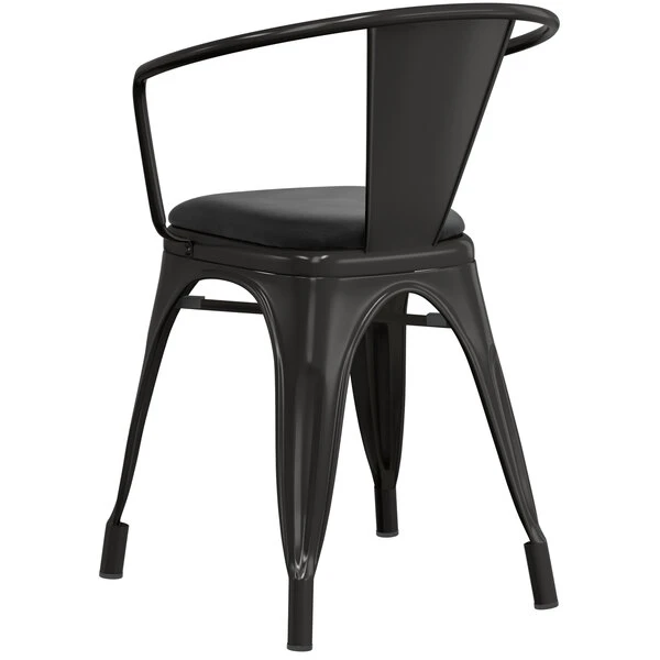 LT&S Alloy Series Lancaster Table & Seating Alloy Series Black Metal Indoor Arm Chair With Black Vinyl Cushion 5 LT&S Alloy Series Lancaster Table & Seating Alloy Series Black Metal Indoor Arm Chair With Black Vinyl Cushion - Image 3