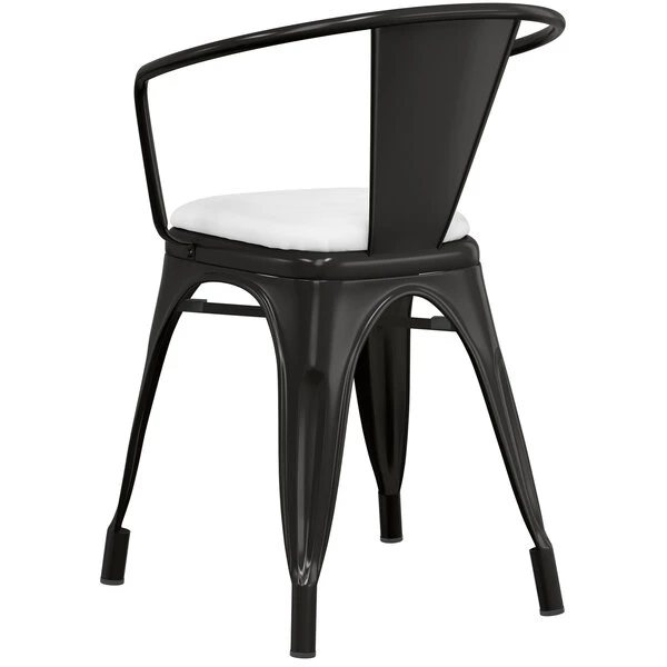 LT&S Alloy Series Lancaster Table & Seating Alloy Series Black Metal Indoor Arm Chair With White Vinyl Cushion 5 LT&S Alloy Series Lancaster Table & Seating Alloy Series Black Metal Indoor Arm Chair With White Vinyl Cushion - Image 3