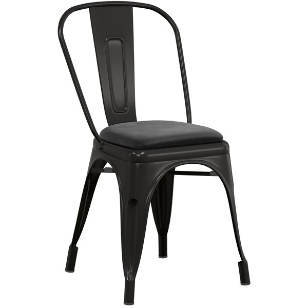 LT&S Alloy Series Lancaster Table & Seating Alloy Series Black Metal Indoor Cafe Chair With Black Vinyl Cushion 4 LT&S Alloy Series Lancaster Table & Seating Alloy Series Black Metal Indoor Cafe Chair With Black Vinyl Cushion - Image 2