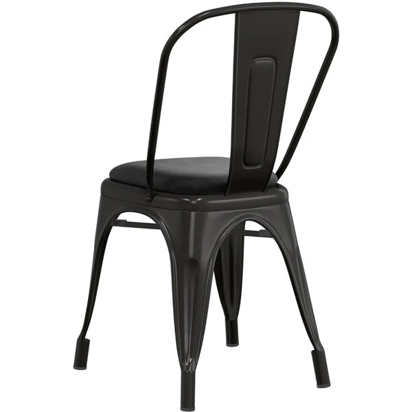 LT&S Alloy Series Lancaster Table & Seating Alloy Series Black Metal Indoor Cafe Chair With Black Vinyl Cushion 5 LT&S Alloy Series Lancaster Table & Seating Alloy Series Black Metal Indoor Cafe Chair With Black Vinyl Cushion - Image 3