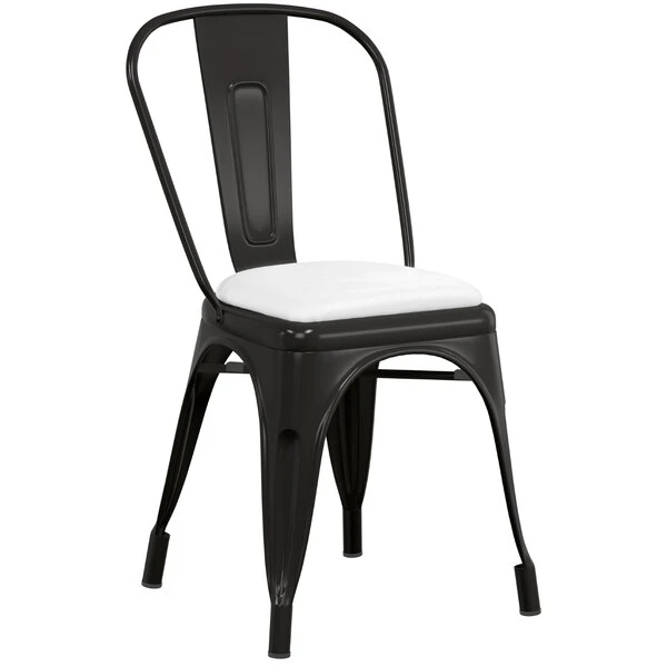LT&S Alloy Series Lancaster Table & Seating Alloy Series Black Metal Indoor Cafe Chair With White Vinyl Cushion 4 LT&S Alloy Series Lancaster Table & Seating Alloy Series Black Metal Indoor Cafe Chair With White Vinyl Cushion - Image 2