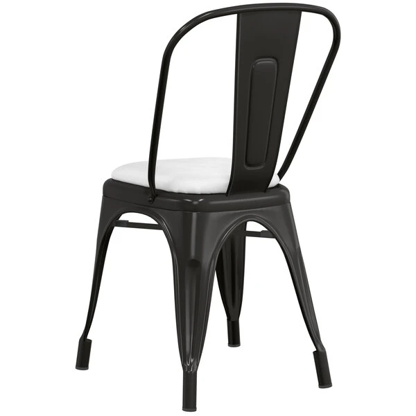 LT&S Alloy Series Lancaster Table & Seating Alloy Series Black Metal Indoor Cafe Chair With White Vinyl Cushion 5 LT&S Alloy Series Lancaster Table & Seating Alloy Series Black Metal Indoor Cafe Chair With White Vinyl Cushion - Image 3