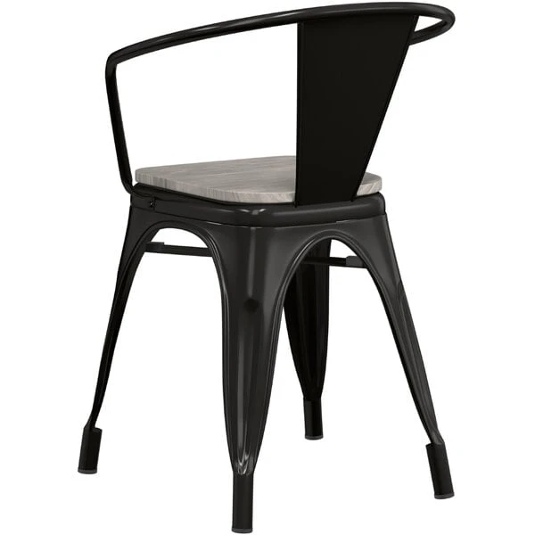 LT&S Alloy Series Lancaster Table & Seating Alloy Series Black Metal Indoor Industrial Cafe Arm Chair With Vertical Slat Back And Gray Wood Seat 5 LT&S Alloy Series Lancaster Table & Seating Alloy Series Black Metal Indoor Industrial Cafe Arm Chair With Vertical Slat Back And Gray Wood Seat - Image 3