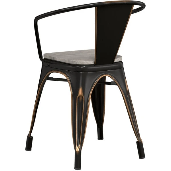 LT&S Alloy Series Lancaster Table & Seating Alloy Series Distressed Copper Metal Indoor Industrial Cafe Arm Chair With Vertical Slat Back And Gray Wood Seat 5 LT&S Alloy Series Lancaster Table & Seating Alloy Series Distressed Copper Metal Indoor Industrial Cafe Arm Chair With Vertical Slat Back And Gray Wood Seat - Image 3
