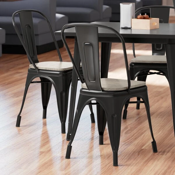 LT&S Alloy Series Lancaster Table & Seating Alloy Series Black Metal Indoor Industrial Cafe Chair With Vertical Slat Back And Gray Wood Seat 3 LT&S Alloy Series Lancaster Table & Seating Alloy Series Black Metal Indoor Industrial Cafe Chair With Vertical Slat Back And Gray Wood Seat