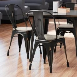 LT&S Alloy Series Lancaster Table & Seating Alloy Series Distressed Copper Metal Indoor Industrial Cafe Chair With Vertical Slat Back And Gray Wood Seat