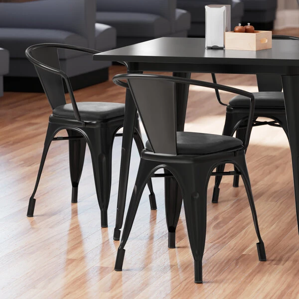 LT&S Alloy Series Lancaster Table & Seating Alloy Series Black Metal Indoor Arm Chair With Black Vinyl Cushion 3 LT&S Alloy Series Lancaster Table & Seating Alloy Series Black Metal Indoor Arm Chair With Black Vinyl Cushion