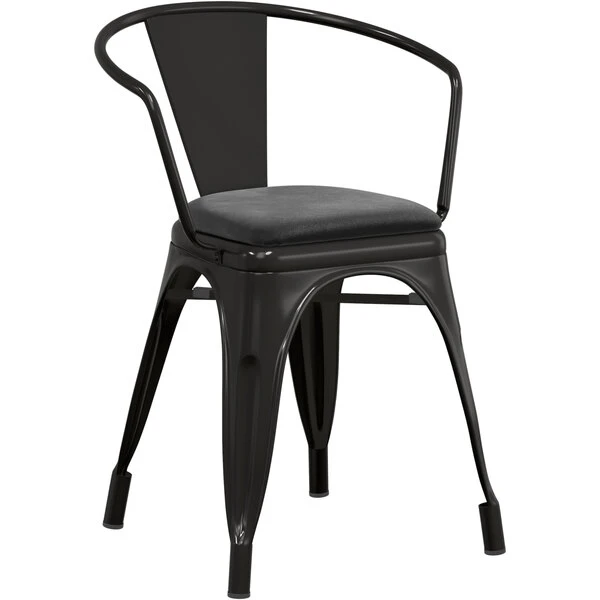 LT&S Alloy Series Lancaster Table & Seating Alloy Series Black Metal Indoor Arm Chair With Black Vinyl Cushion 4 LT&S Alloy Series Lancaster Table & Seating Alloy Series Black Metal Indoor Arm Chair With Black Vinyl Cushion - Image 2