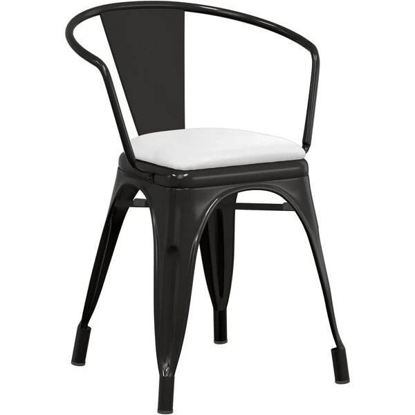LT&S Alloy Series Lancaster Table & Seating Alloy Series Black Metal Indoor Arm Chair With White Vinyl Cushion 4 LT&S Alloy Series Lancaster Table & Seating Alloy Series Black Metal Indoor Arm Chair With White Vinyl Cushion - Image 2
