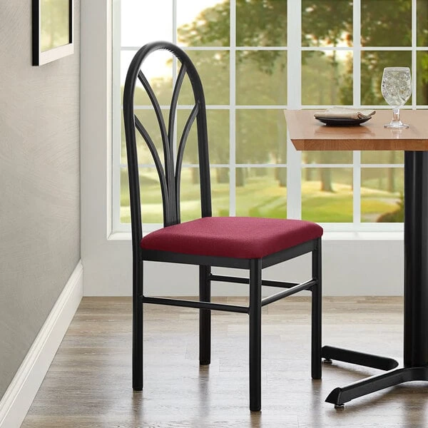 Lancaster Table & Seating Maroon 4 Spoke Restaurant Dining Room Chair With 1 3/4" Padded Seat 3 Lancaster Table & Seating Maroon 4 Spoke Restaurant Dining Room Chair With 1 3/4" Padded Seat
