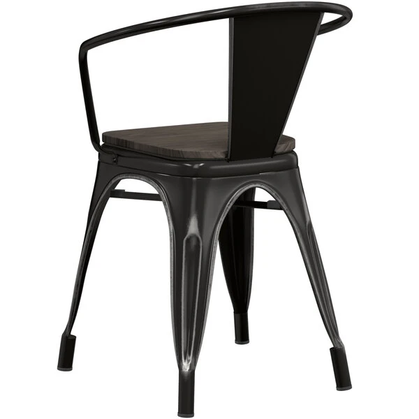 LT&S Alloy Series Lancaster Table & Seating Alloy Series Distressed Black Metal Indoor Industrial Cafe Arm Chair With Black Wooden Seat 5 LT&S Alloy Series Lancaster Table & Seating Alloy Series Distressed Black Metal Indoor Industrial Cafe Arm Chair With Black Wooden Seat - Image 3