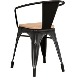LT&S Alloy Series Lancaster Table & Seating Alloy Series Distressed Black Metal Indoor Industrial Cafe Arm Chair With Natural Wooden Seat -BFM Seating sHOP 2428478