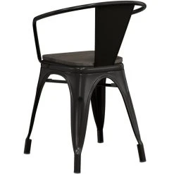 LT&S Alloy Series Lancaster Table & Seating Alloy Series Black Metal Indoor Industrial Cafe Arm Chair With Black Wooden Seat -BFM Seating sHOP 2428501