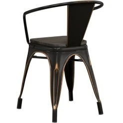 LT&S Alloy Series Lancaster Table & Seating Alloy Series Distressed Copper Metal Indoor Industrial Cafe Arm Chair With Black Wooden Seat -BFM Seating sHOP 2428528