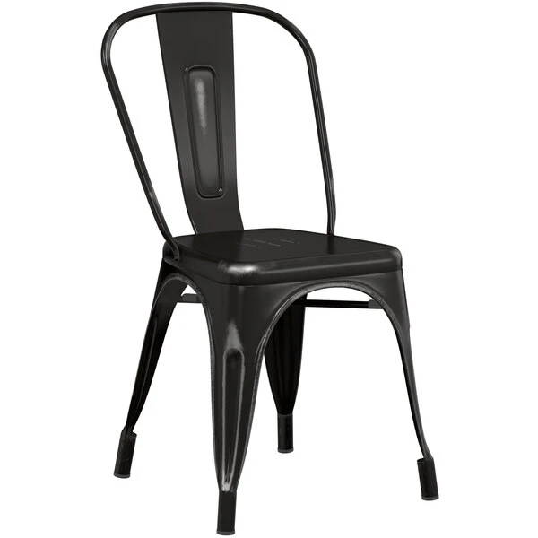 LT&S Alloy Series Lancaster Table & Seating Alloy Series Distressed Black Metal Indoor Industrial Cafe Chair With Vertical Slat Back And Black Wood Seat 6 LT&S Alloy Series Lancaster Table & Seating Alloy Series Distressed Black Metal Indoor Industrial Cafe Chair With Vertical Slat Back And Black Wood Seat - Image 4