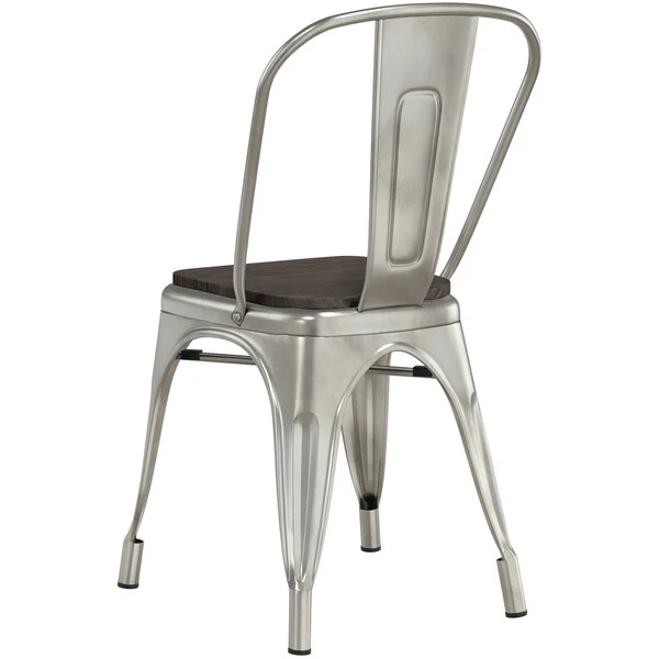 LT&S Alloy Series Lancaster Table & Seating Alloy Series Clear Coated Metal Indoor Industrial Cafe Chair With Vertical Slat Back And Black Wood Seat 5 LT&S Alloy Series Lancaster Table & Seating Alloy Series Clear Coated Metal Indoor Industrial Cafe Chair With Vertical Slat Back And Black Wood Seat - Image 3