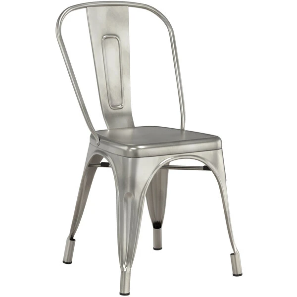 LT&S Alloy Series Lancaster Table & Seating Alloy Series Clear Coated Metal Indoor Industrial Cafe Chair With Vertical Slat Back And Black Wood Seat 6 LT&S Alloy Series Lancaster Table & Seating Alloy Series Clear Coated Metal Indoor Industrial Cafe Chair With Vertical Slat Back And Black Wood Seat - Image 4