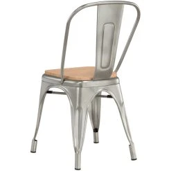 LT&S Alloy Series Lancaster Table & Seating Alloy Series Clear Coated Metal Indoor Industrial Cafe Chair With Vertical Slat Back And Natural Wood Seat -BFM Seating sHOP 2430478