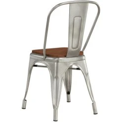 LT&S Alloy Series Lancaster Table & Seating Alloy Series Clear Coated Metal Indoor Industrial Cafe Chair With Vertical Slat Back And Walnut Wood Seat -BFM Seating sHOP 2430481