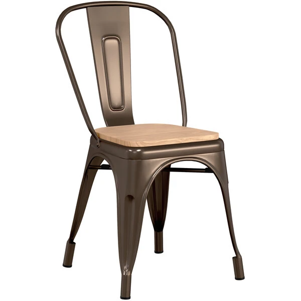 LT&S Alloy Series Lancaster Table & Seating Alloy Series Copper Metal Indoor Industrial Cafe Chair With Vertical Slat Back And Natural Wood Seat 4 LT&S Alloy Series Lancaster Table & Seating Alloy Series Copper Metal Indoor Industrial Cafe Chair With Vertical Slat Back And Natural Wood Seat - Image 2