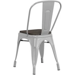 LT&S Alloy Series Lancaster Table & Seating Alloy Series Silver Metal Indoor Industrial Cafe Chair With Vertical Slat Back And Black Wood Seat -BFM Seating sHOP 2430862