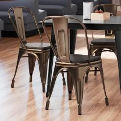 LT&S Alloy Series Lancaster Table & Seating Alloy Series Copper Metal Indoor Industrial Cafe Chair With Vertical Slat Back And Black Wood Seat
