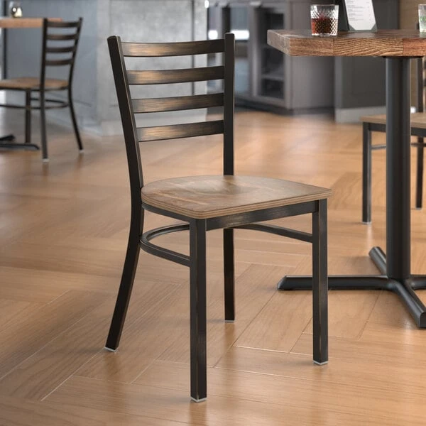 Lancaster Table & Seating Distressed Copper Finish Ladder Back Chair With Vintage Wood Seat 3 Lancaster Table & Seating Distressed Copper Finish Ladder Back Chair With Vintage Wood Seat