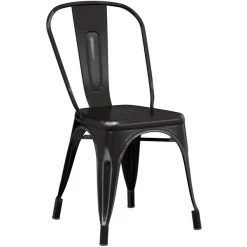 LT&S Alloy Series Lancaster Table & Seating Alloy Series Distressed Black Metal Indoor Industrial Cafe Chair With Vertical Slat Back And Gray Wood Seat -BFM Seating sHOP 2453146