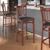 LT&S Spartan Series Lancaster Table & Seating Spartan Series Bar Height Metal Slat Back Chair With Mahogany Wood Grain Finish And Black Vinyl Seat -BFM Seating sHOP 2455900