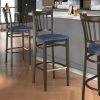 LT&S Spartan Series Lancaster Table & Seating Spartan Series Bar Height Metal Slat Back Chair With Walnut Wood Grain Finish And Navy Vinyl Seat -BFM Seating sHOP 2455921