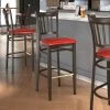 LT&S Spartan Series Lancaster Table & Seating Spartan Series Bar Height Metal Slat Back Chair With Walnut Wood Grain Finish And Red Vinyl Seat -BFM Seating sHOP 2455924