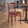 LT&S Spartan Series Lancaster Table & Seating Spartan Series Metal Ladder Back Chair With Mahogany Wood Grain Finish And Burgundy Vinyl Seat