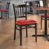 LT&S Spartan Series Lancaster Table & Seating Spartan Series Metal Slat Back Chair With Walnut Wood Grain Finish And Red Vinyl Seat