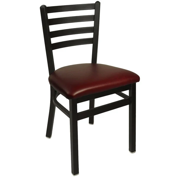 BFM Seating Lima Sand Black Steel Side Chair With 2" Burgundy Vinyl Seat 3 BFM Seating Lima Sand Black Steel Side Chair With 2" Burgundy Vinyl Seat