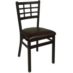 BFM Seating Marietta Sand Black Steel Side Chair With 2" Dark Brown Vinyl Seat