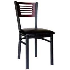 BFM Seating Espy Sand Black Metal Side Chair With Mahogany Wooden Back And 2" Black Vinyl Seat