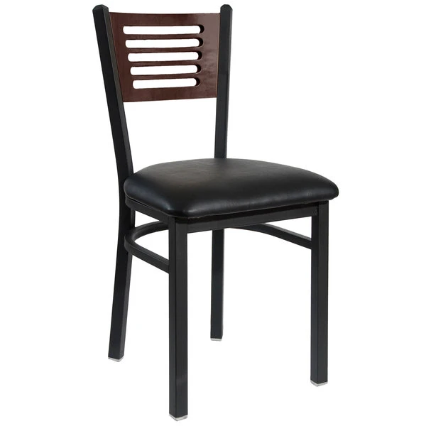 BFM Seating Espy Sand Black Metal Side Chair With Walnut Wooden Back And 2" Black Vinyl Seat 3 BFM Seating Espy Sand Black Metal Side Chair With Walnut Wooden Back And 2" Black Vinyl Seat