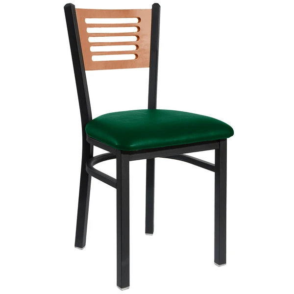BFM Seating Espy Sand Black Metal Side Chair With Cherry Wooden Back And 2" Green Vinyl Seat 3 BFM Seating Espy Sand Black Metal Side Chair With Cherry Wooden Back And 2" Green Vinyl Seat