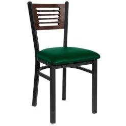 BFM Seating Espy Sand Black Metal Side Chair With Walnut Wooden Back And 2" Green Vinyl Seat
